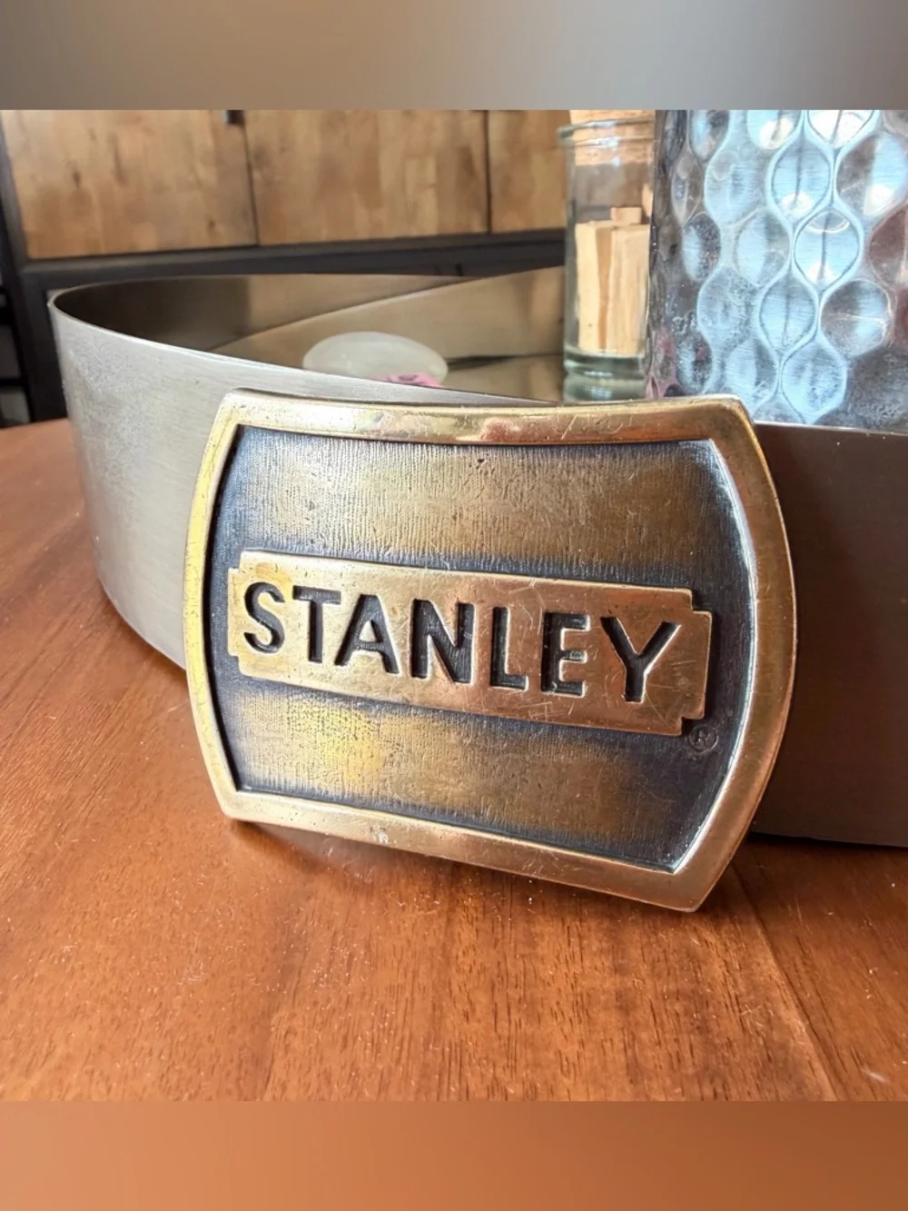 Stanley Brass-Tone Belt Buckle with Dark Patina